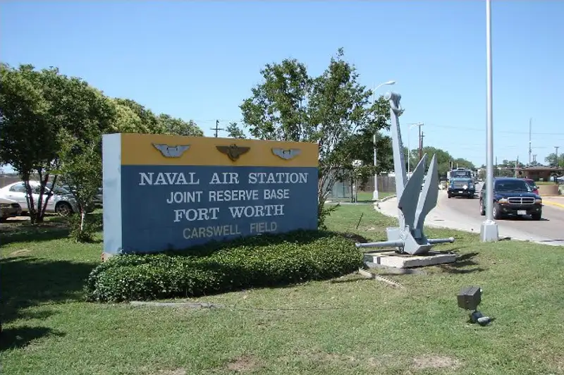 Naval Air Station Joint Reserve Base Fort Worth entrance sign — Carswell Field, headquarters of the Tactical Support Wing